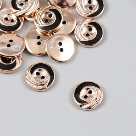 Buttons plastic for creativity 2 punctures "Golden Wave on black" set 20 pcs 1.5x1.5 cm-1