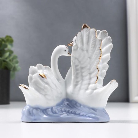 Souvenir Ceramics "2 Swan with Rose" 10x5.5x11 cm-3