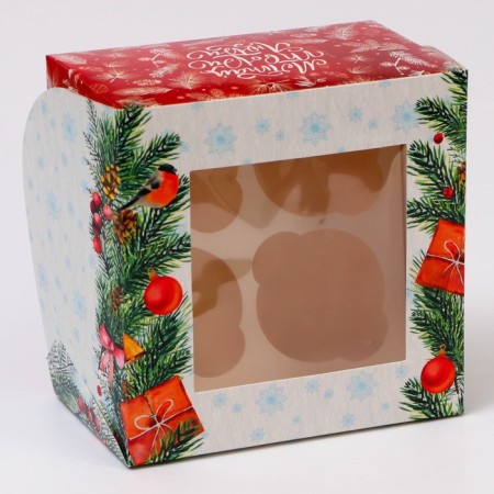 New Year. Box for 4 cupcake with the Window "New Year's Gifts", 16 x 16 x 10 cm, packaging-2