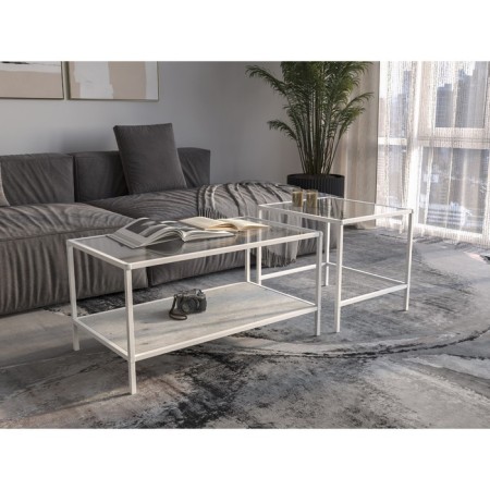 Table Journal Duet, 941 (488) x488 (544) x457 (500), white Muar/Metropolitan Gray/Glass