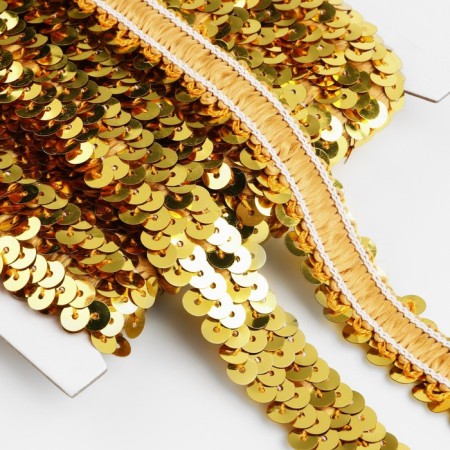 Decorative braid with sequins, elastic band, 2 cm, 9 ± 0.5 m, gold color-1