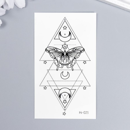 Tattoo on the body of phosphorus "Geometry. Butterfly and month" 10.5x6 cm-1