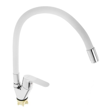 ACCOONA A4819G kitchen mixer, single -leaf, silicone spout, brass, white/chrome-1