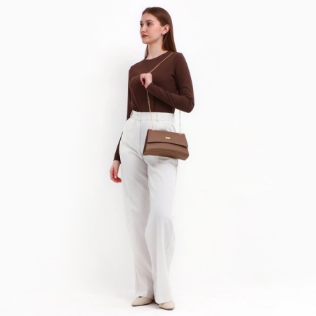 Women's bag made of artificial leather with a valve, 26x16x9 cm, brown color-7