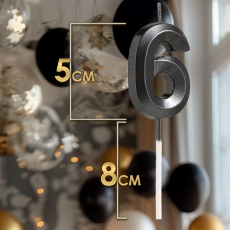 Candle in the cake on the skewer "Fine", the number "6", black, 5 cm-1