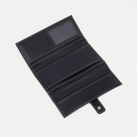 Male purse on a button, for bills, for cards, for coins, black color-2