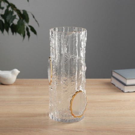 VAZA Glass "Milagros" texture of wood, 25x9.5 cm, transparent