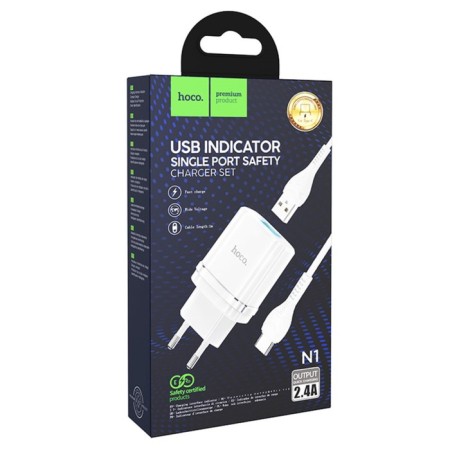 Network charger Hoco N1, 1 USB, 2.4 A, Type-C-USB cable, 1 m, white-5