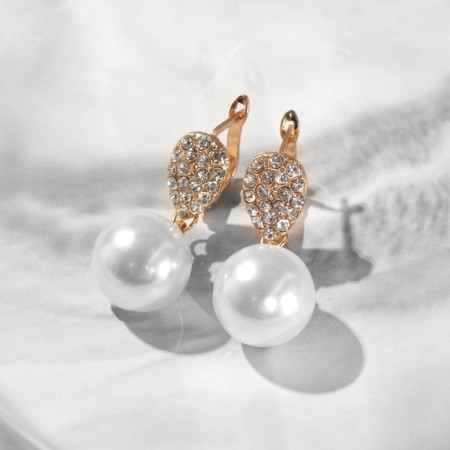 Earrings with pearls "Grace" drop and sphere, white color in gold-4