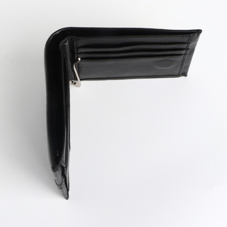 Male purse for magnet, clip for bills, separation for SIM cards, black color-3