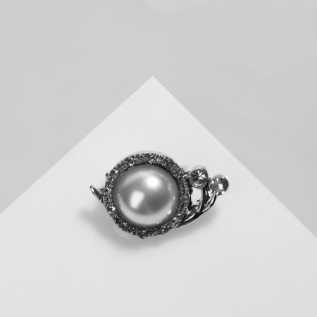 Brooch "Snail" with a pearl, white color in silver (indivisible packing 12 pcs., Price per pcs.)-1