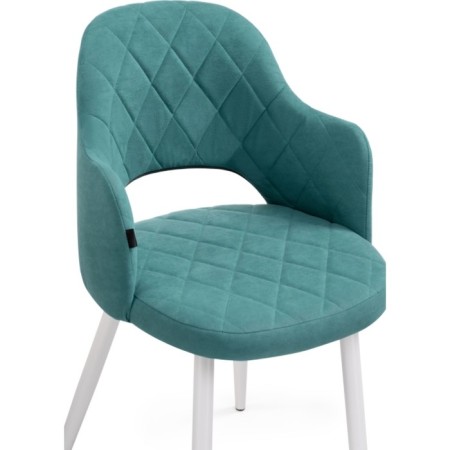 Stool on a metal frame Gutride metal/velor, white/green 51x56x82 cm-4