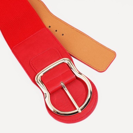 Women's belt, width 8 cm, elastic band, metal buckle, red color-2