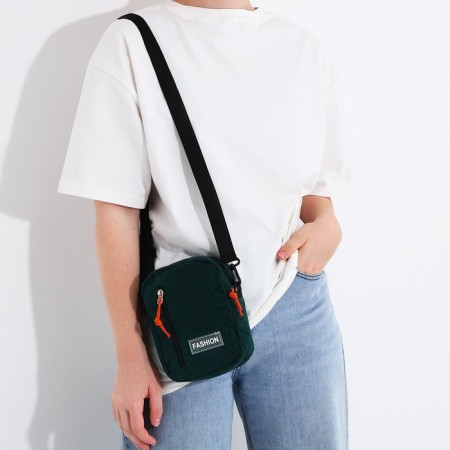 Youth bag with zipper, external pocket, green color-6