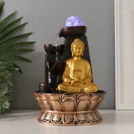 The desktop fountain from the network, the backlight "Buddha at the cliff with bowls" gold 20x20x30 cm