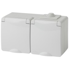 2x2p+E Rosette. IP65, 16A-250V, OU, Gray