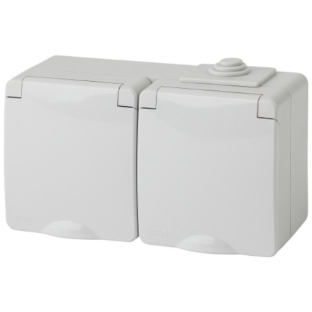 2x2p+E Rosette. IP65, 16A-250V, OU, Gray