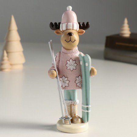 Polystone souvenir "Losik in a pink sweater and hat, with skis" 7.3x5x17.5 cm
