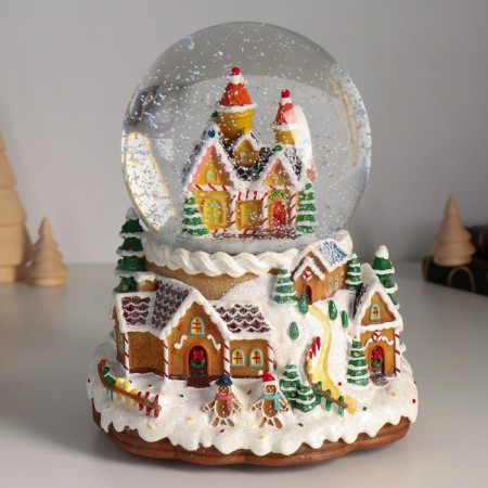 Souvenir Polystone Water Ballion Music, Light "Gingerbread City" D = 12 cm 16.5x16.5x19.5 cm-4