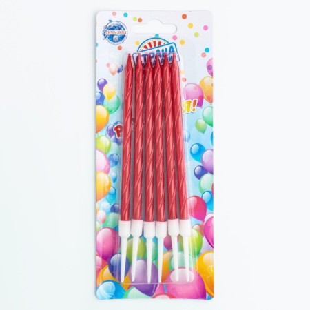 Candles in a cake twisted with a stand, 6 pcs, 11 cm, ruby-2