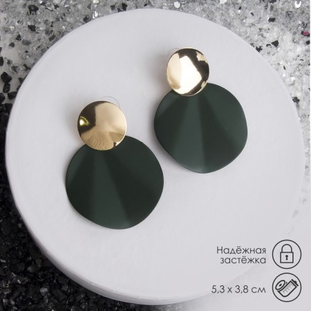 Earrings Metal "lady" waves, green color in gold