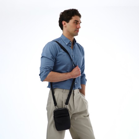 Male bag over the shoulder, Textura, artificial leather, black color-5