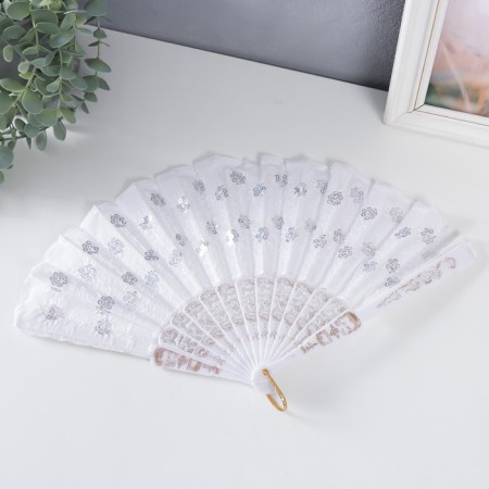 Fan h = 21 cm "sequins", white