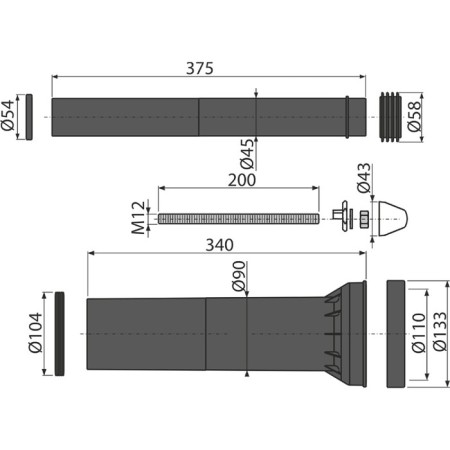 Комплект принадлежностей к унитазу Alcaplast M9000, с удлиненными деталями-1