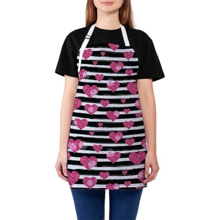 Apron kitchen with a photo print "Hearts and strips", adjustable, size OS