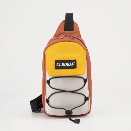 Male sling bag from textiles, orange/beige color