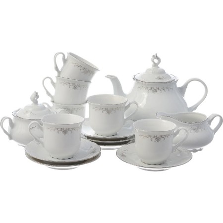 Tea Service 6/9 Constance, decor "Gray ornament, platinum layout", 15 items