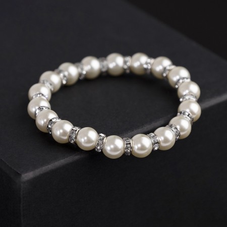 Bracelet Pearl "Bride" with rhinestones, ball No. 10, white color, d = 5.5 cm-1