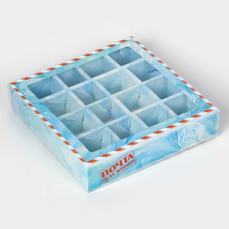 New Year. Box for 16 sweets "New Year's Post", 17.7x17.7x3.8 cm, confectionery packaging-3