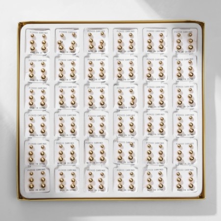 Pusets in a box of 108 pairs "Assorted" beads No. 3, 4, 5, color gold-2