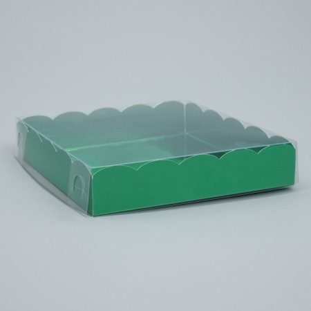 Cookie box, confectionery packaging with PVC lid, green, 15 x 15 x 3 cm-1