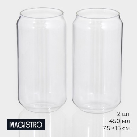 Brook glasses Magistro, 450 ml, 7.5 × 15 cm, set 2 pcs, glass, transparent