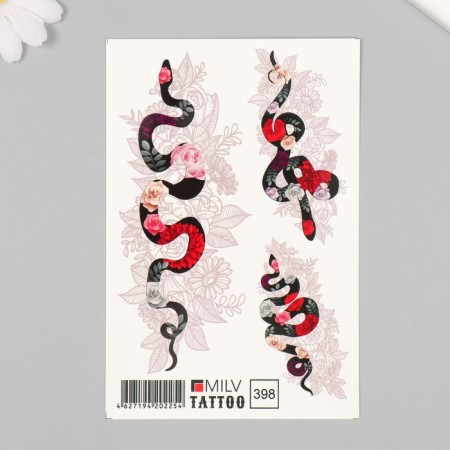 Tattoo on the body "Flower snakes" 10x15 cm