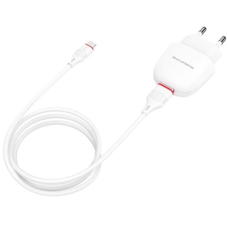 Network charger Borofone BA49A, USB, 2.1 A, MicroUSB cable, 1 m, white-1
