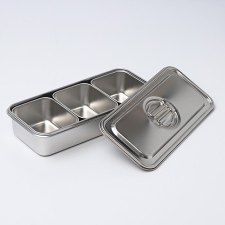 Stainless steel container 3 sections, 33 × 15.5 × 7 with a lid-2