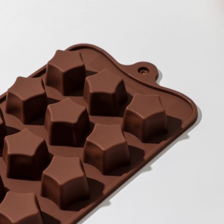 Form for sweets and chocolate of the “stars”, silicone, 21 × 10 × 2 cm, 15 cells, brown color-1