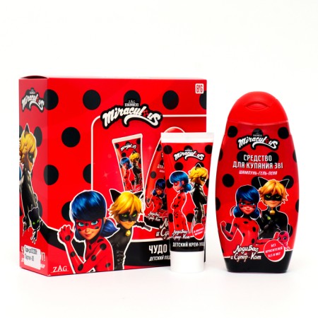 Gift set of Lady Bug and Super Cat: bathing 3B1, 300 ml + cream-cream, 75 ml