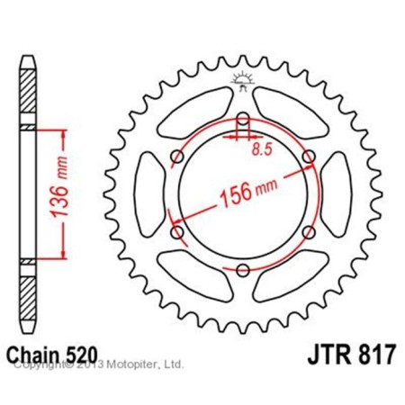 The rear star, driven JTR817 steel, chain 520, 46 teeth