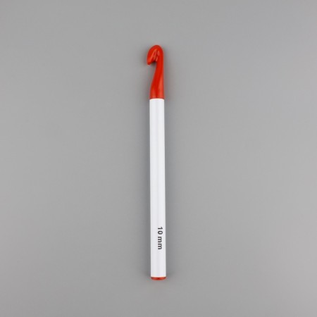 Knitting hook, d = 10 mm, 15 cm, white/red color-1