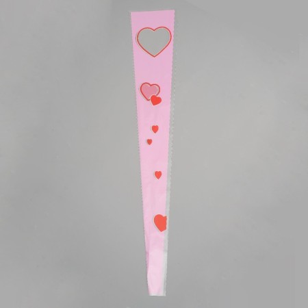 Package for flowers cone "heart", pink, 15 x 81 cm