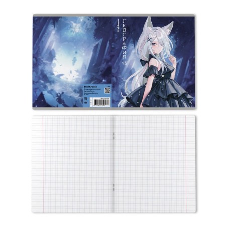 Subject notebook, 48 sheets, cell, geography, Erichkrause "Manga", cardboard cover Twin-LK, OFSET BELICT 100%, info block-7