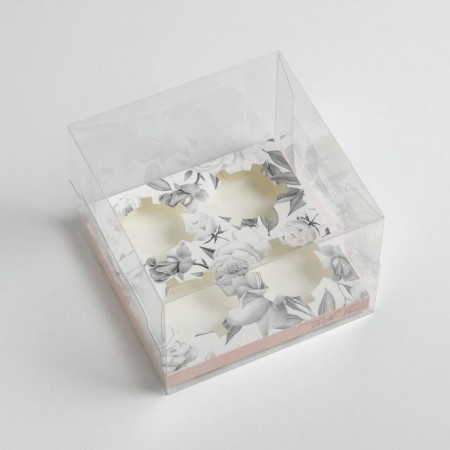 Capcake box, confectionery packaging, 4 cells “With Love”, 16 x 16 x 11.5 cm-1