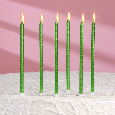 Candles for the cake "Classic" with a stand, 13 cm, 6 pcs, green-5