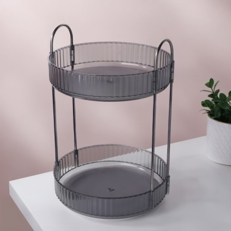 Organizer for storage, 2 sections, rotating, D - 23 × 33.5 cm, silver/translucent color/gray color-2