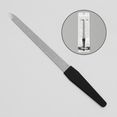 Metal file for nails, rubberized handle, 17 cm, silver/black color-1