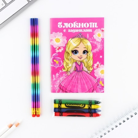 Set: notebook A6, pencils (2 pcs.) And wax crayons (4 pcs.) "From March 8"-1